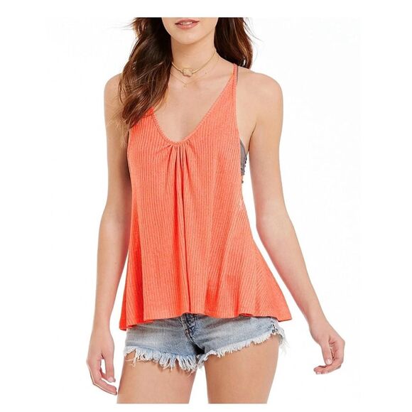 NTIMATELY FREE PEOPLE Women’s Coral Ribbed Wear Me Now Tank Top Size XS - Picture 1 of 8